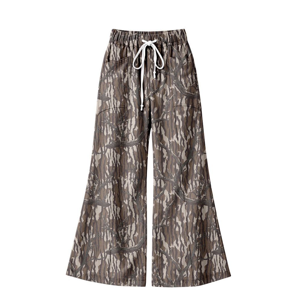 (Custom Design Preorder MOQ 5 Each ) Camo Print Girls & Adult Pockets Bottom Pants