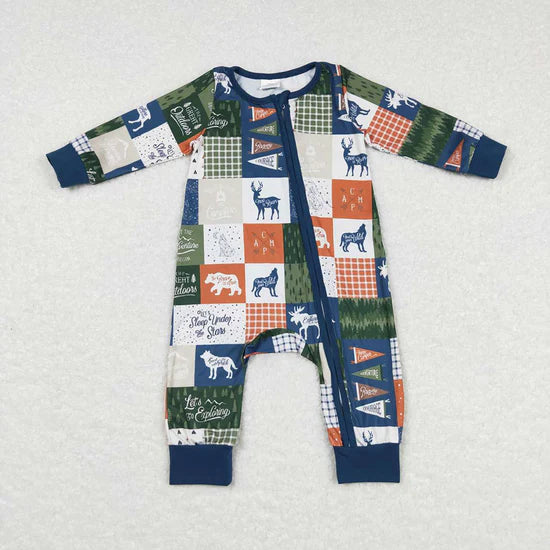 Baby Infant Boys Forest Animal Zip Long Sleeve Rompers