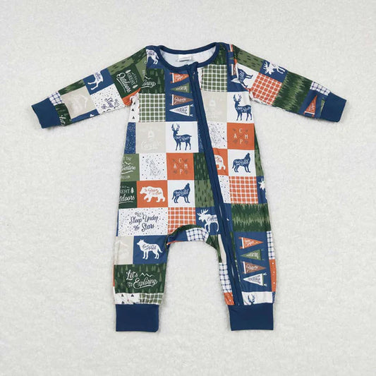 Baby Infant Boys Forest Animal Zip Long Sleeve Rompers