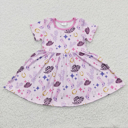 GSD0194 Baby Girls Western Hat Short Sleeve Knee length Dress