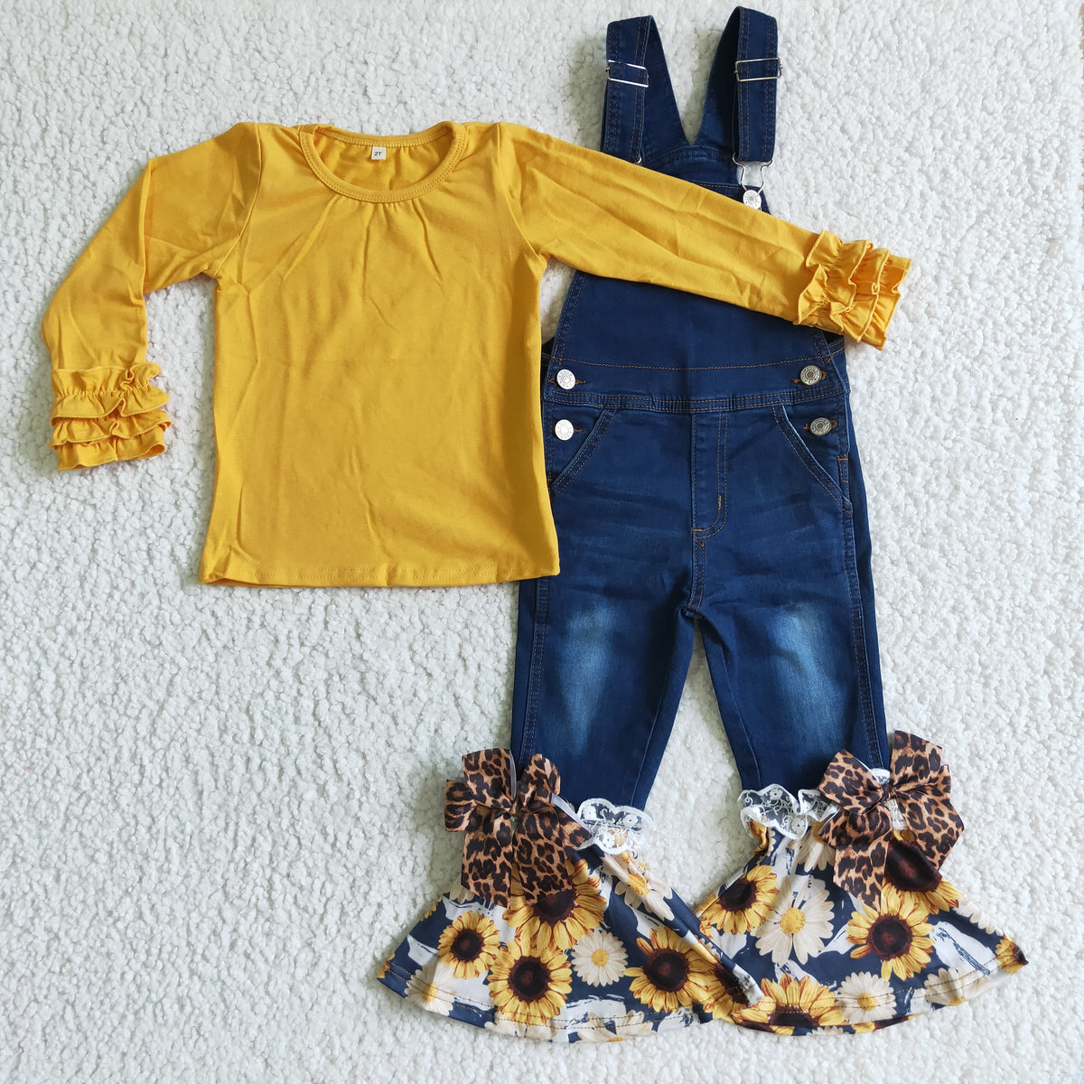 Baby girls suspender denim overall sunflower jumpsuit  outfits GLP0236