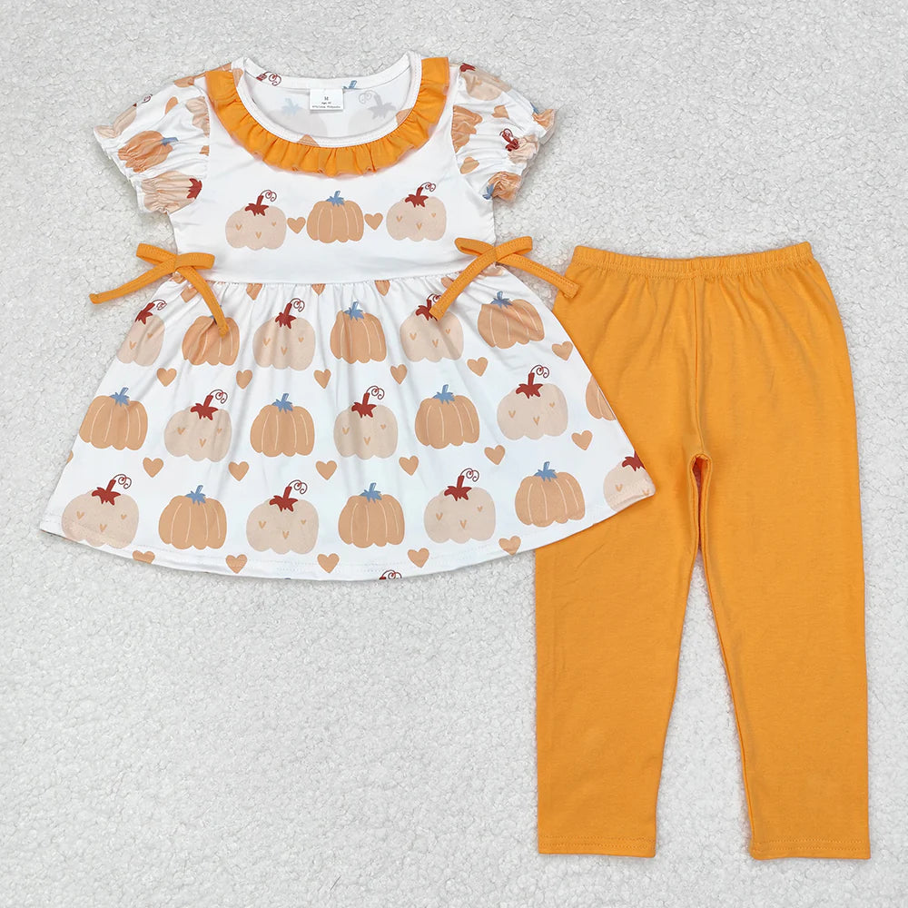 Baby Girls Short Sleeve Pumpkin Tunic Orange Legging Clothes Sets