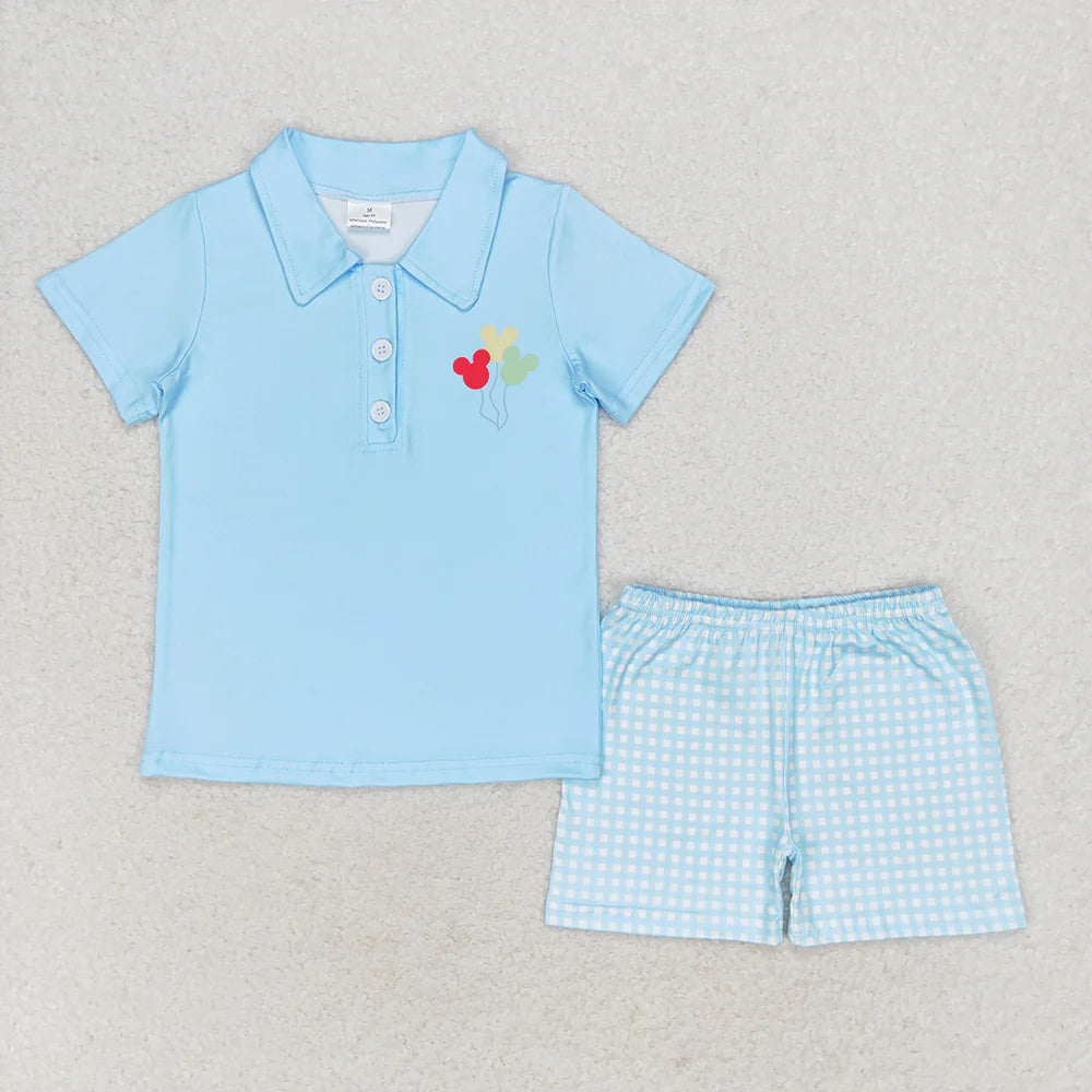 Baby Boys Blue Mouse Balloons Sibling Brother Rompers Clothes Sets）