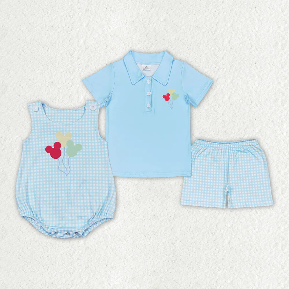 Baby Boys Blue Mouse Balloons Sibling Brother Rompers Clothes Sets）