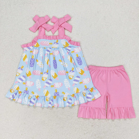 Baby Girls Popsicle Straps Tunic Ruffle Shorts Clothes Sets
