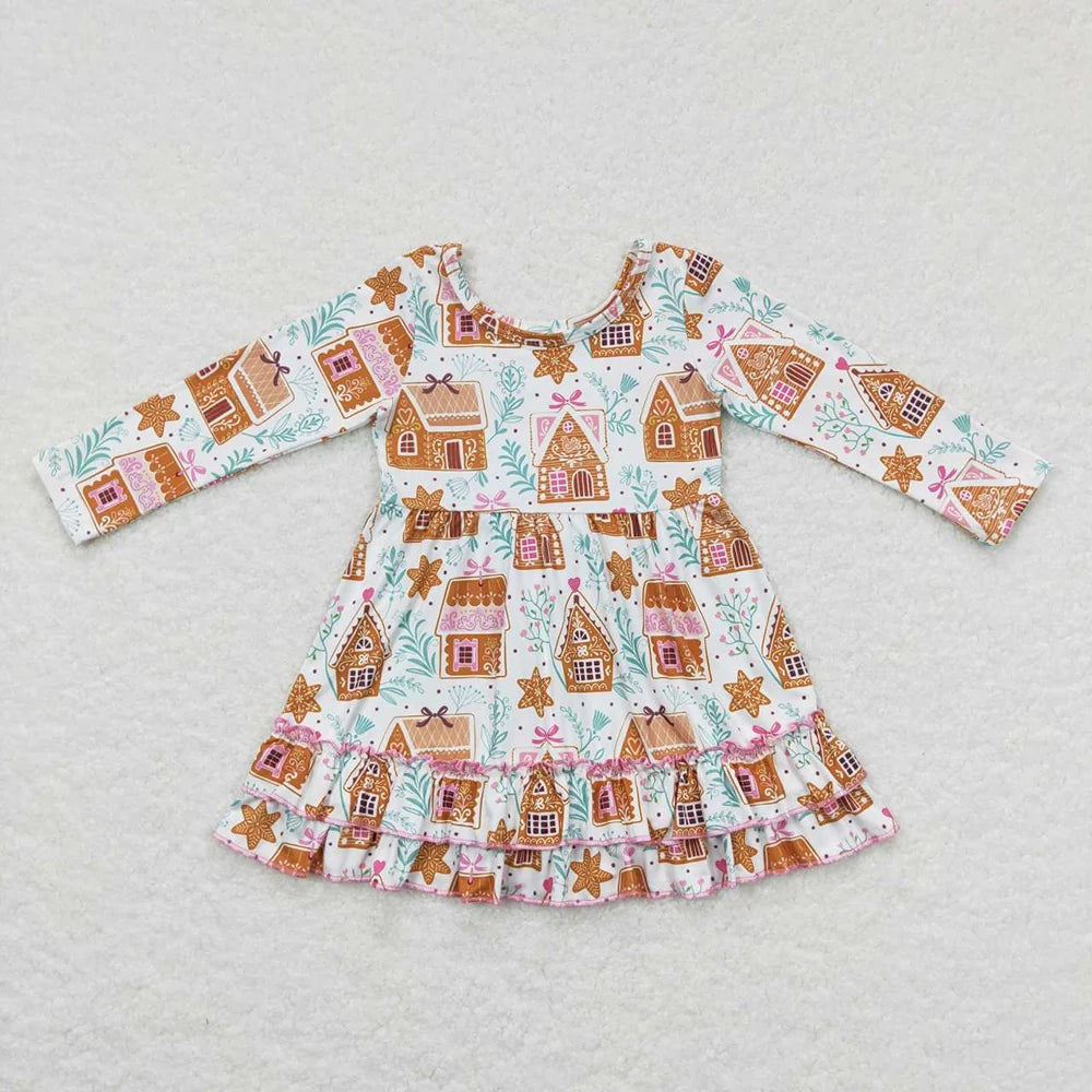 Baby Girls Christmas Gingerbread House Knee Length Dresses