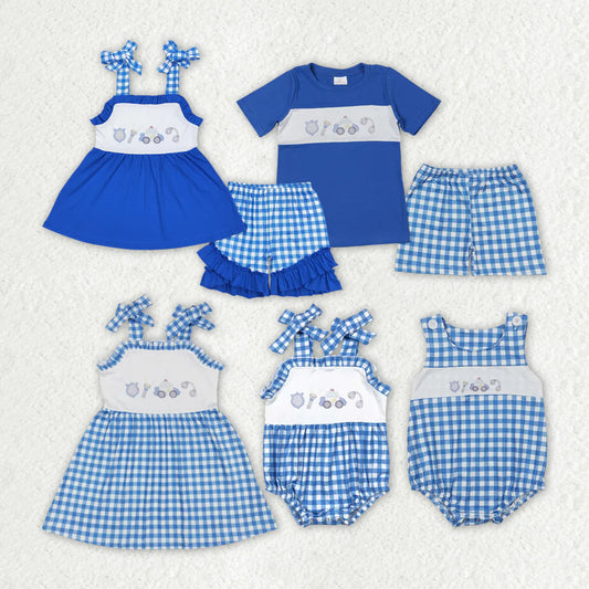 Baby Girls Police Blue Sibling Designs Rompers Outfits Clothes Set