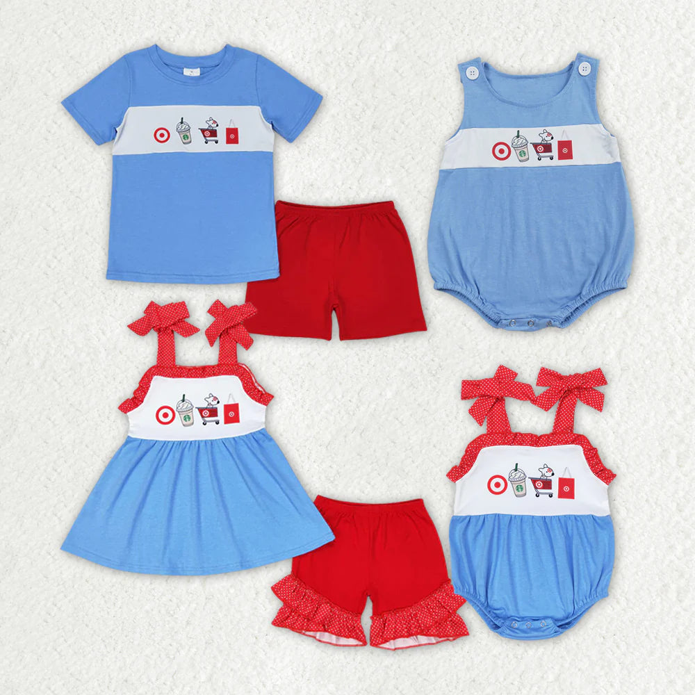 Baby Girls Boys Coffee Cart Summer Sibling Rompers Clothes Set
