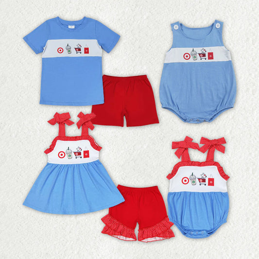 Baby Girls Boys Coffee Cart Summer Sibling Rompers Clothes Set