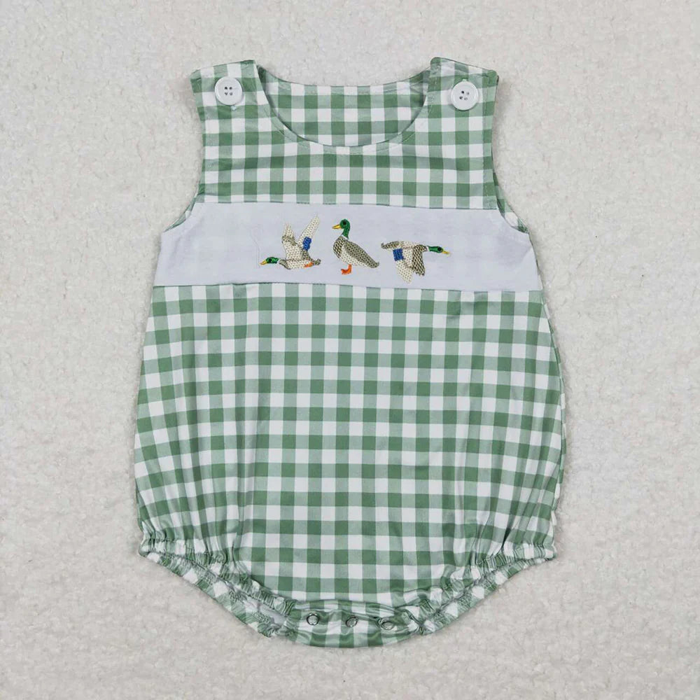 Boys Sibling Ducks Tunic Green Checkered Shorts Rompers Outfits Clothes Sets
