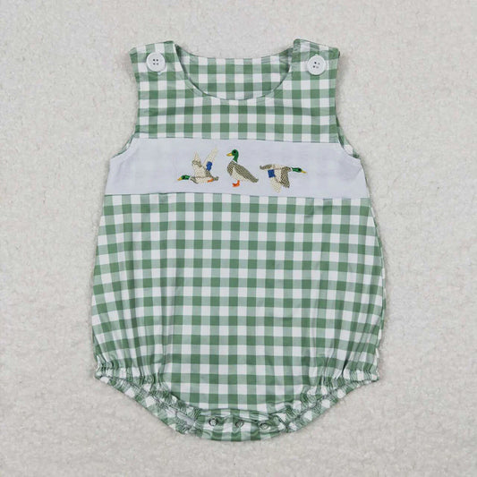 Boys Sibling Ducks Tunic Green Checkered Shorts Rompers Outfits Clothes Sets