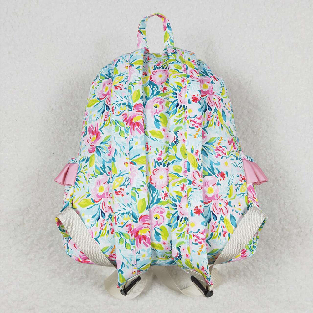 Baby Kids Girls Green Pink Flowers Backpack Back Bags