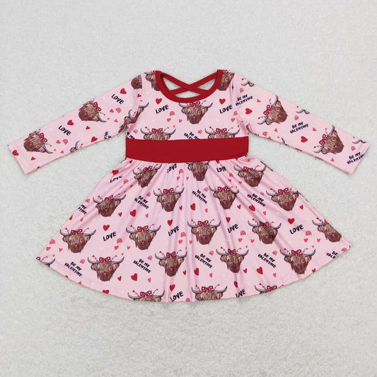 Baby Girls  Highland Cow Heart Long Sleeve Knee Length Dress