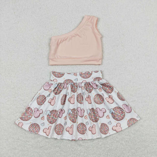 Baby Girls One Shoulder Top Disco Mouse Skirts Clothes Sets