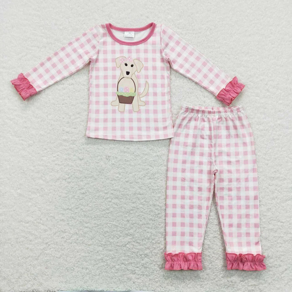 Sibling Baby Girls  Boys Easter Puppy Egg Plaid Long Sleeve Pajama Set