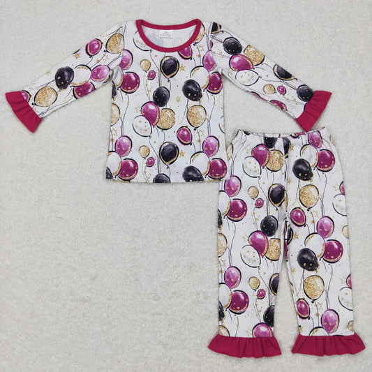 Baby Girls New Year Purple Balloon Tops Pants Pajamas Clothes Sets