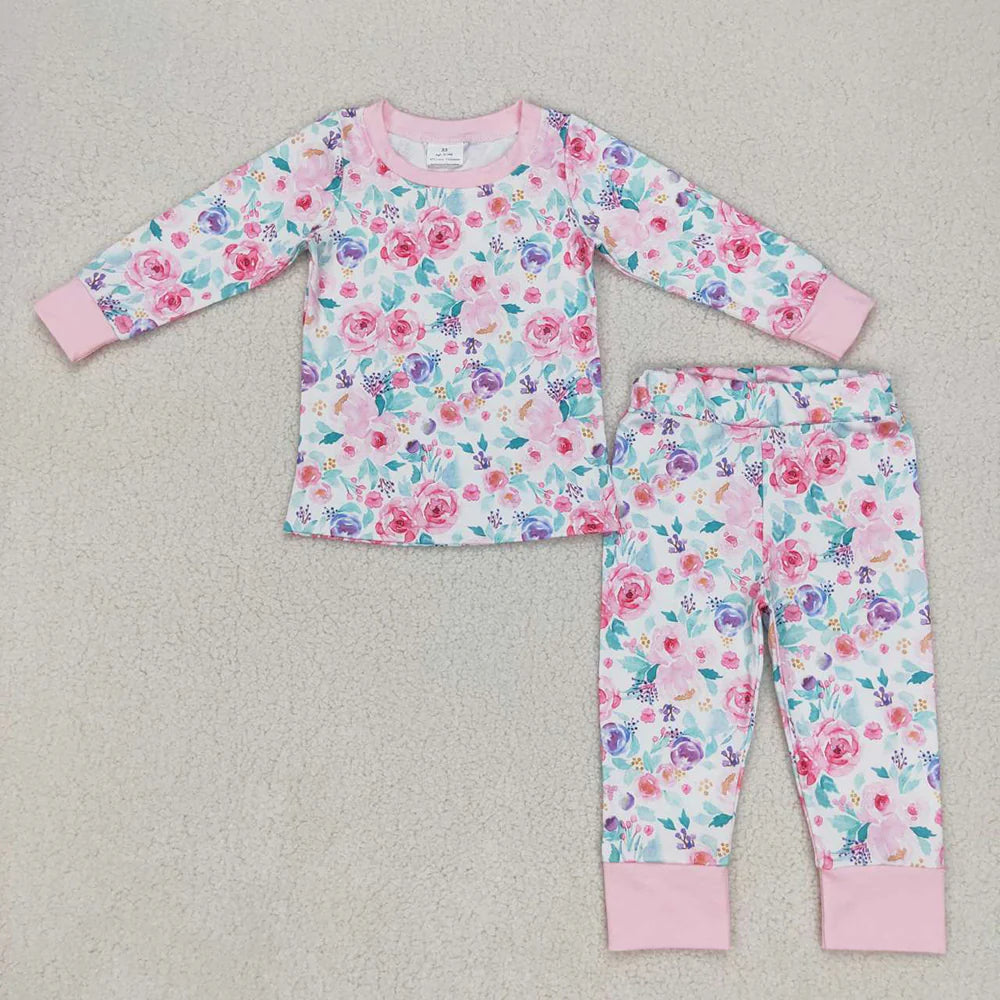 Baby Girls Pink Lavender Flowers Pants Jammies Pajamas Clothes Sets