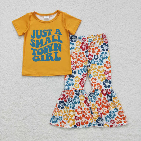 Baby Just A Small Town Girl Short Sleeve Top Flowers Bell Pants Clothing Sets