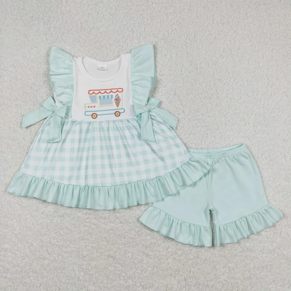 GSSO0554 Baby Girls Cars Bows Tunic Ruffle Shorts Clothes Sets