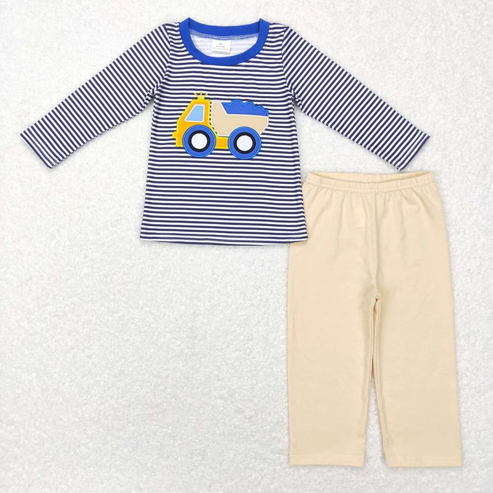 Baby Boys  Construction Navy Striped Long Sleeve Top Pants Outfit