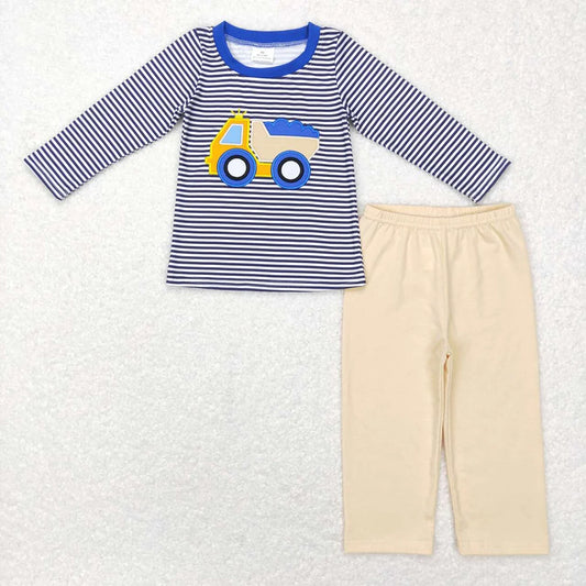 Baby Boys  Construction Navy Striped Long Sleeve Top Pants Outfit