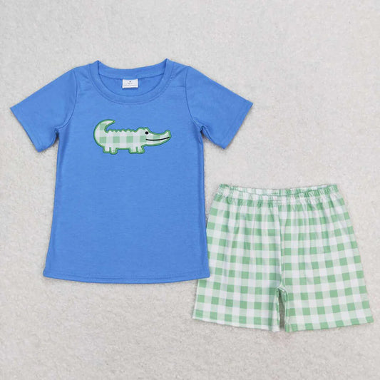 Baby Boys Crocodil* Shirt Green Checkered Shorts Clothes Sets
