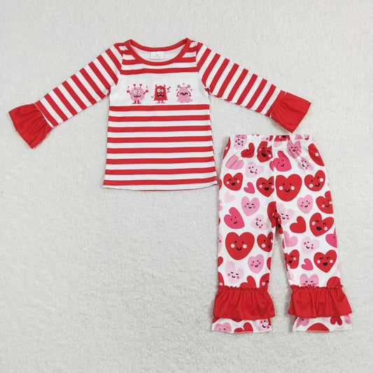 Baby Girls Valentines Monster Long Sleeve Top Ruffle Pants Outfit