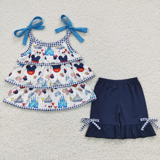 Baby Girls Cartoon Cactus Ruffle Tops Summer Shorts Sets