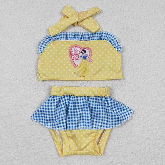 Baby Girls Yellow Princess Dots Tie Back Tow Pieces Swimsuits