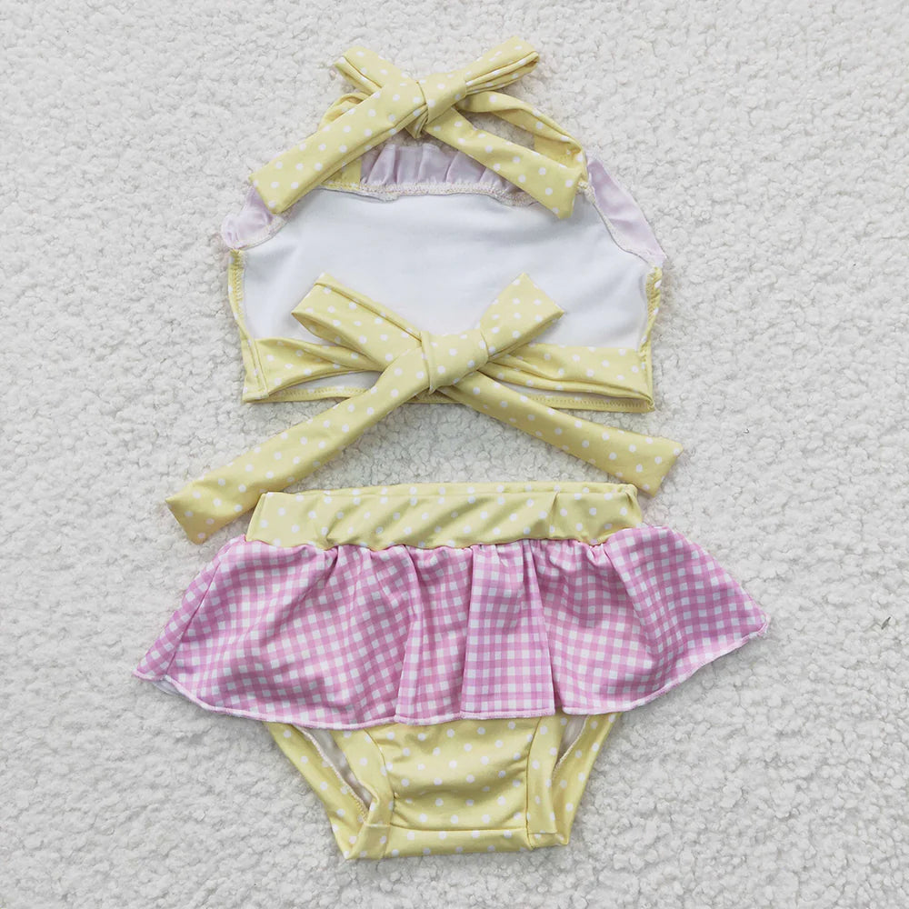 Baby Girls Princess Yellow Tie Back Tow Pieces Swimsuits
