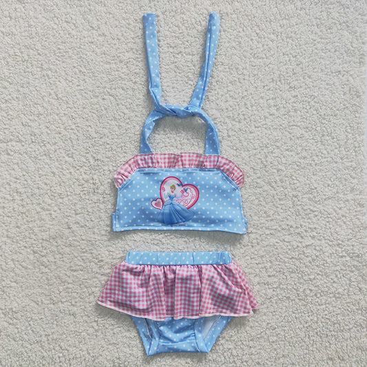 Baby Girls 2pcs Summer Princess Blue Color Swimsuits