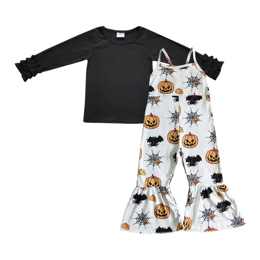 Baby Girls Black Icing Sleeve Tgop with  Halloween Overall Outfit