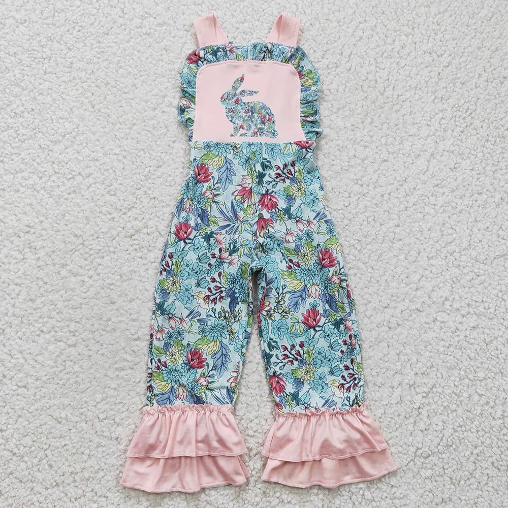 SR0164 Baby girls Easter Rabbit ruffle jumpsuits rompers