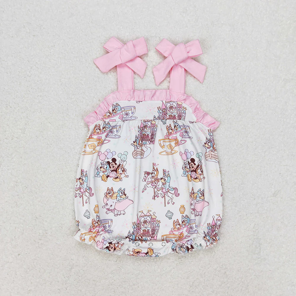 Baby Girls Cartoon Castle Summer Sibling Rompers Shorts Outfit