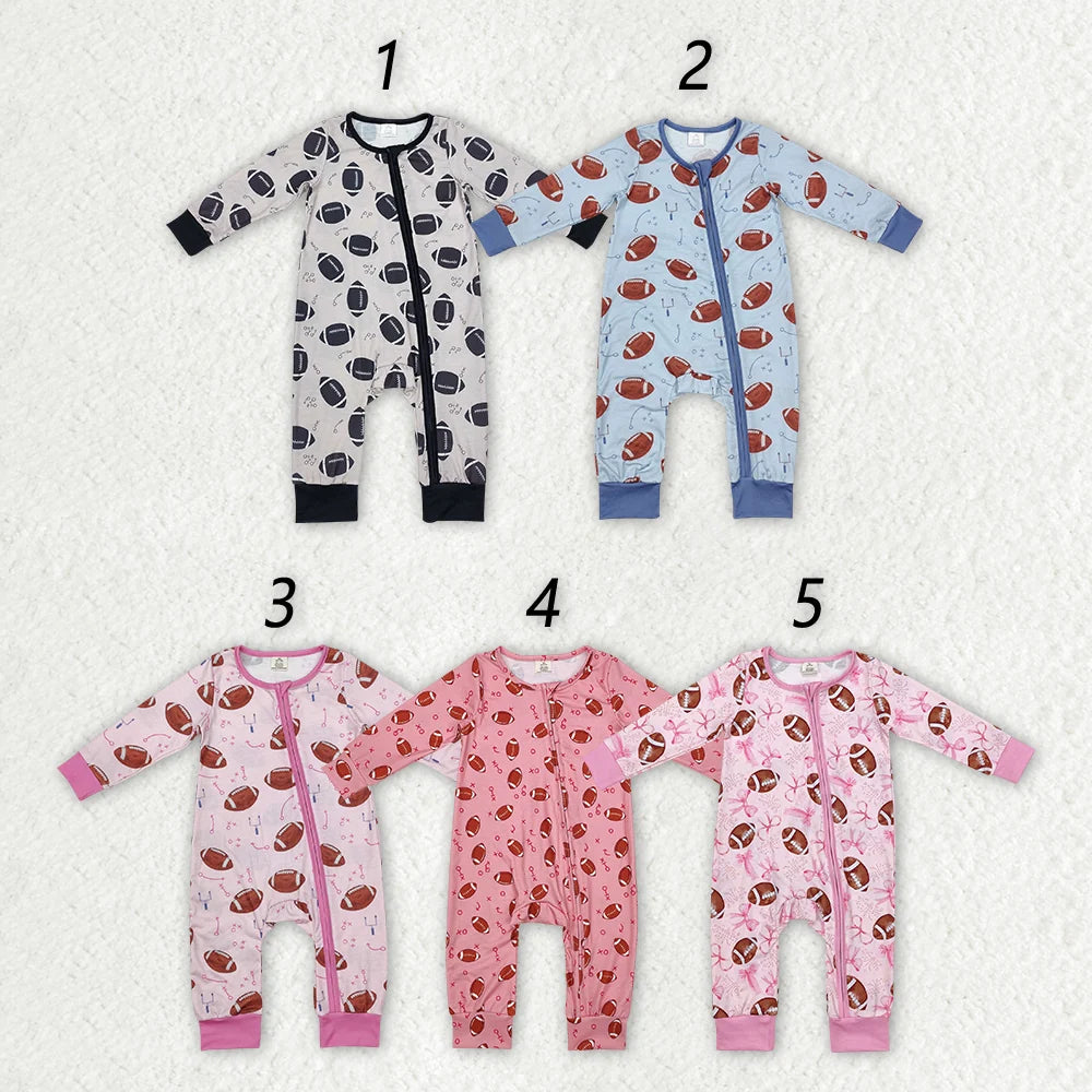 Sibling Baby Fall Football Long Sleeve Zipper Romper