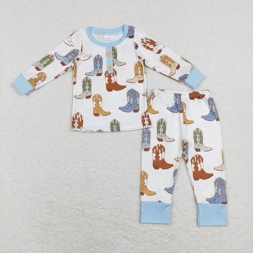 Sibling Baby Girls Boys  Western Boots Pajama Set Romper