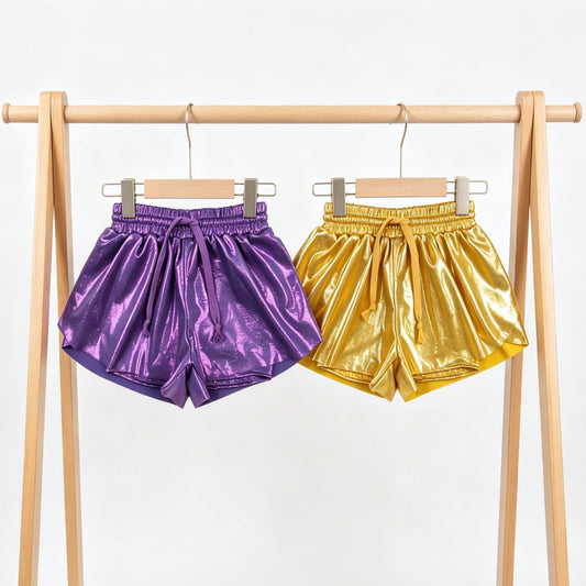 Baby Girls Sibling Leather Yellow Purple Ruffle Shorts Bottoms