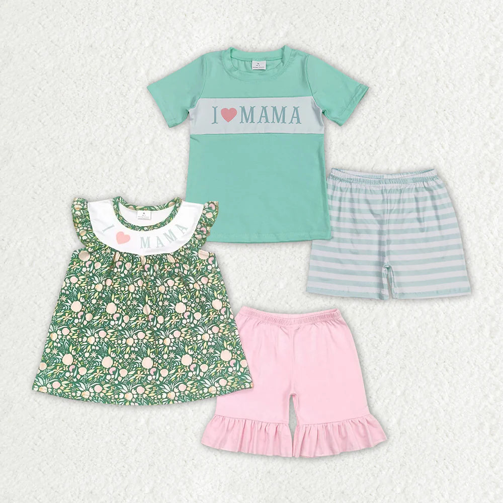 I Love Mama Sibling Girls & Boys Shorts Outfit