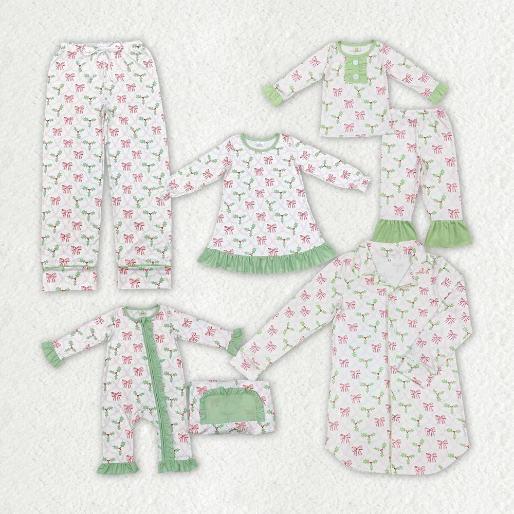 Family Christmas  Holly Bow Mommy and Me Pajamas