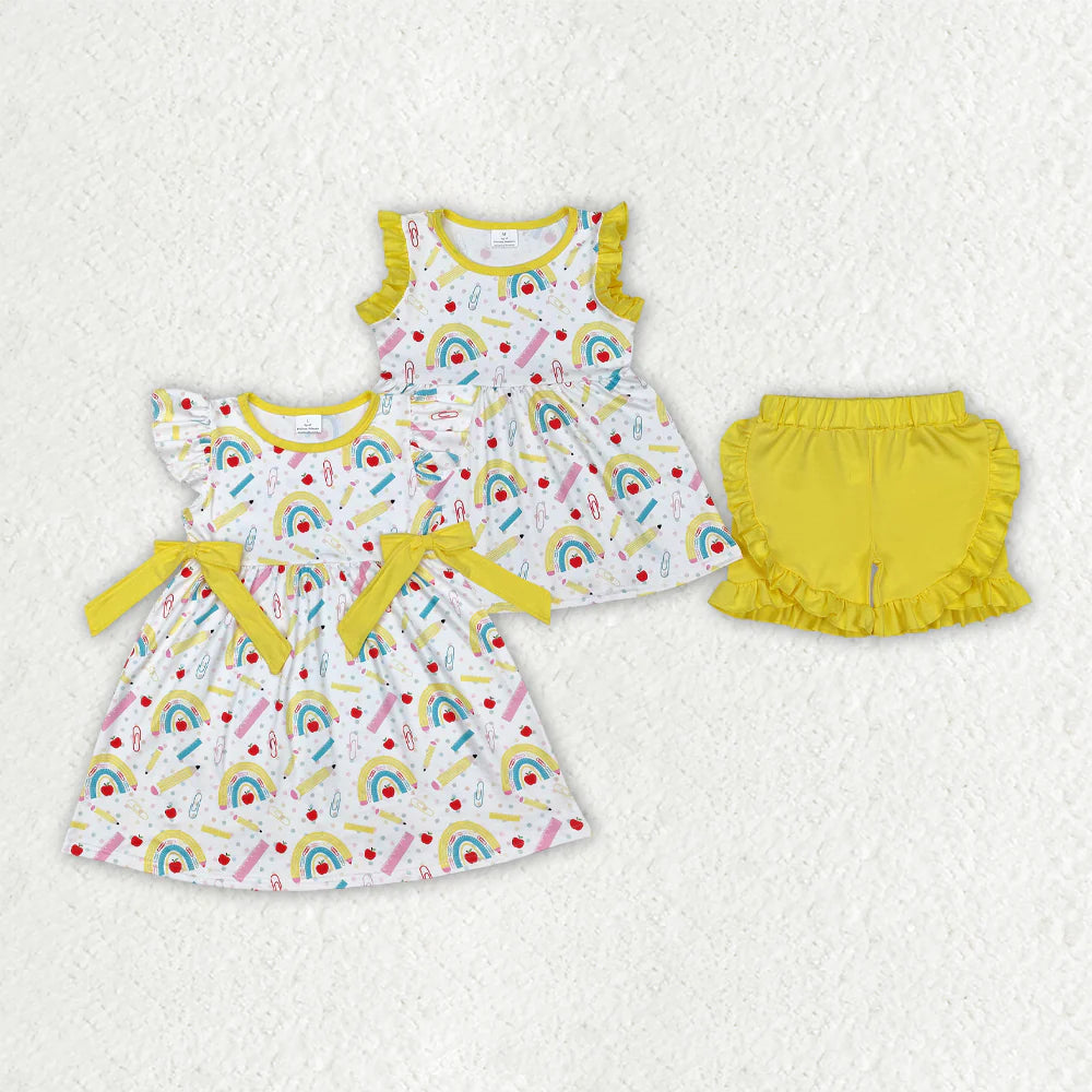 Sibling Baby Girls Rainbow Back To School Dresses Outfits Sets