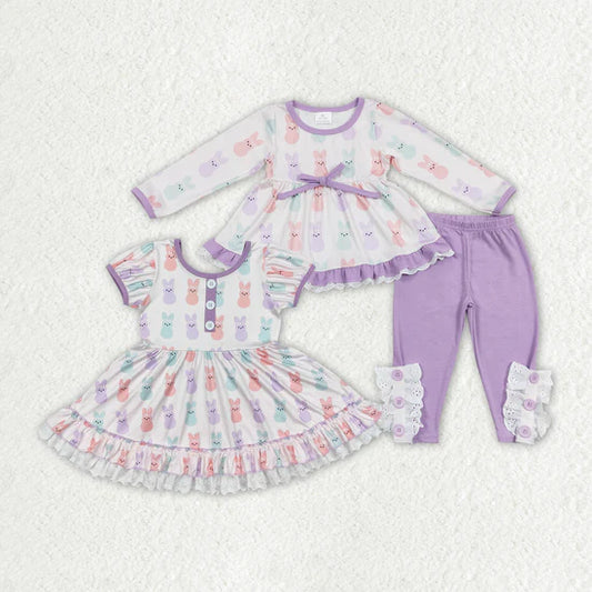 Sibling Baby Girls Toddler Easter Bunny Dresses Clothes Sets