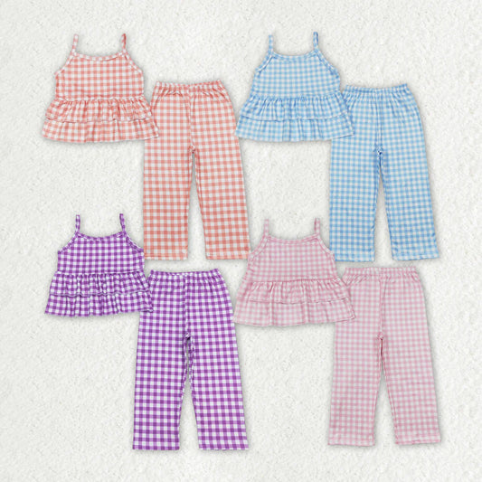 Baby Girls Checkered Sibling Sister Top Wide Leg Pants Clothes Sets