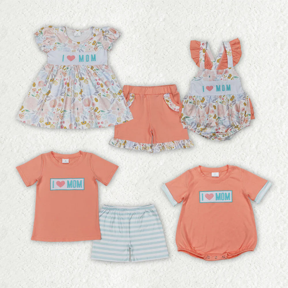 Sibling Embroidery Baby Girls Boys I LOVE MOM Rompers Summer Outfits