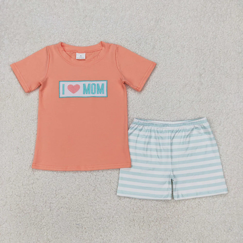 Sibling Embroidery Baby Girls Boys I LOVE MOM Rompers Summer Outfits