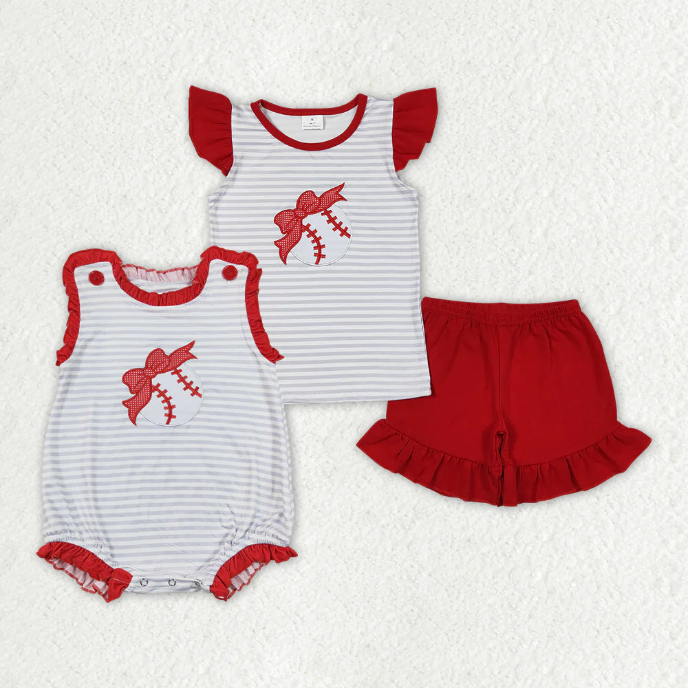 Sibling Baby Girls Bow Baseball Rompers Clothes Sets