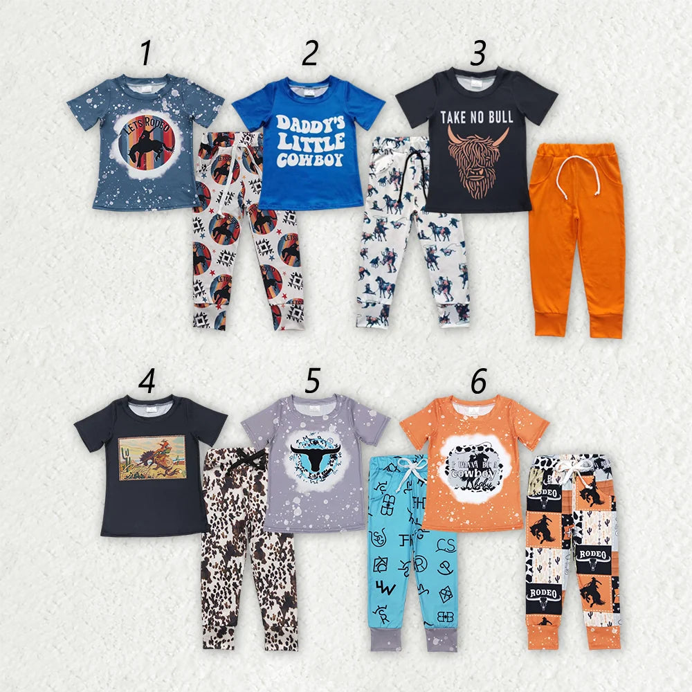 Sibling Baby Boys Western Cowboy Short Sleeve Top Jogger Pants Outfit