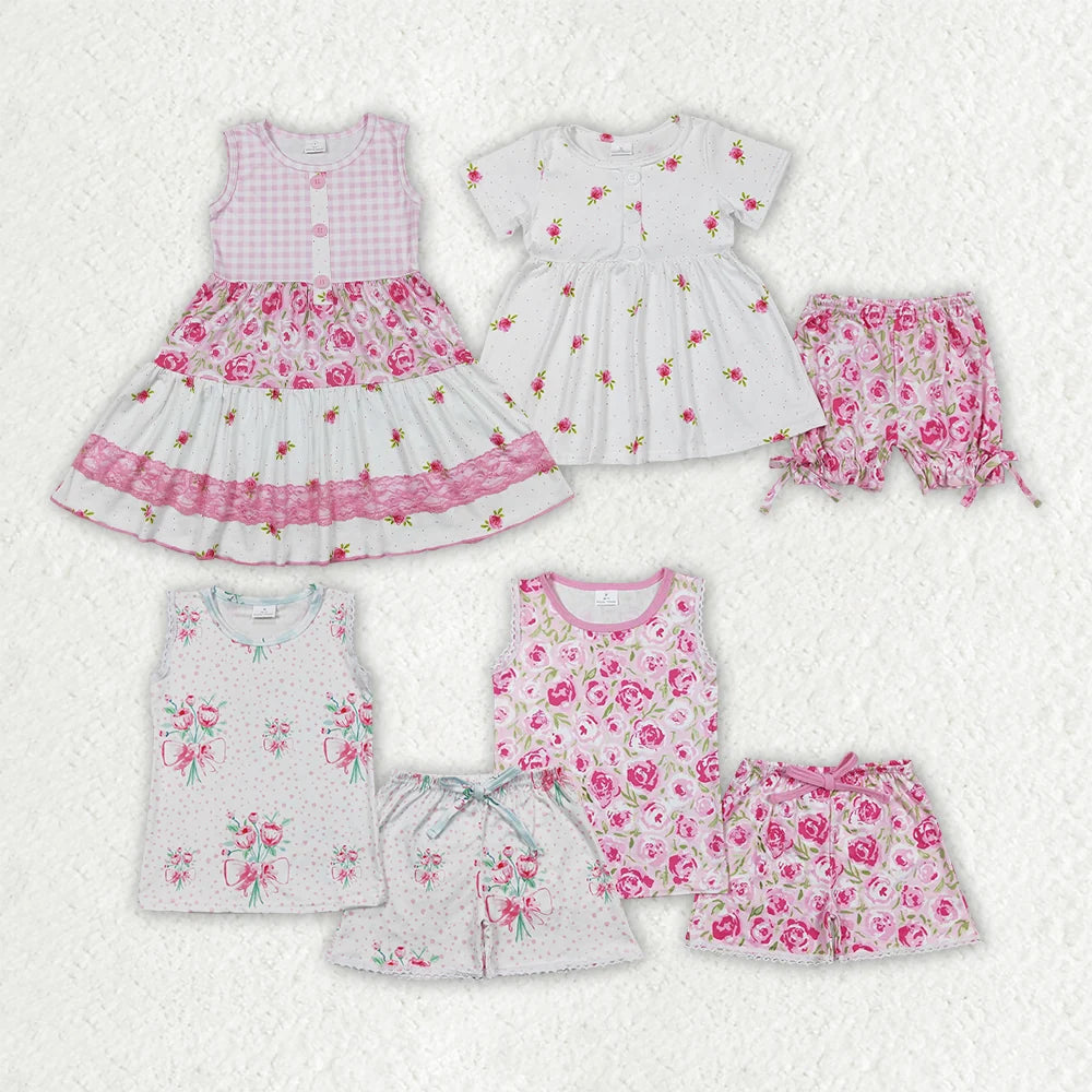 Sibling Baby Girls Flowers Trendy Summer outfits Clothes Sets