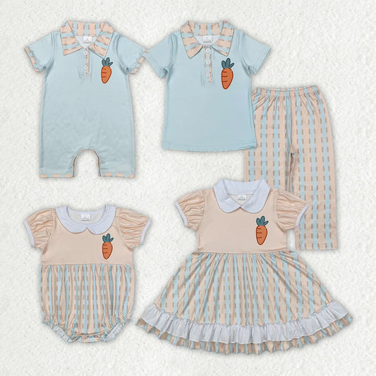 Sibling Baby Girls Boys Easter Carrot Pants Outfit Dress and Romper