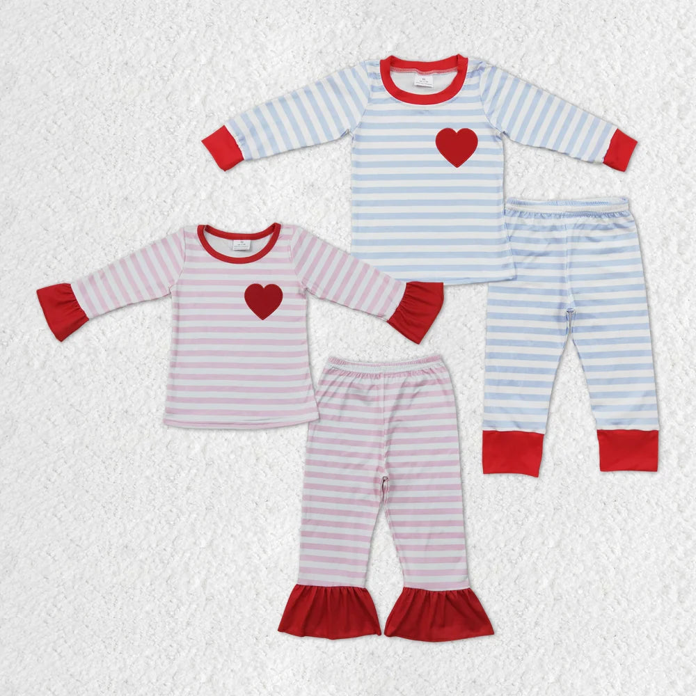 Sibling Baby Girls   Valentines Heart Striped Long Sleeve Pajama Set