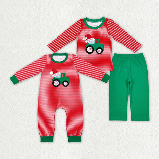 Baby Boys Christmas Tractor Construction Sibling Rompers Clothes Sets